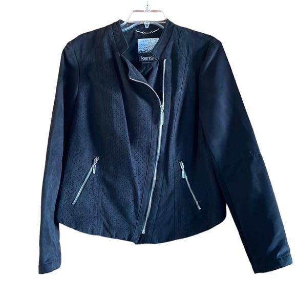 Kensie Women’s Zip Moto Jacket Stretch Microfiber Black Size‎ Large Like New - Picture 1 of 6